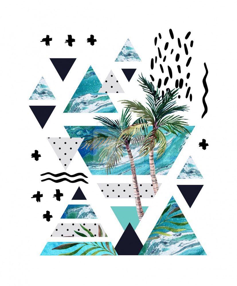 Letni motyw, morski wzór geometryczny z palmami